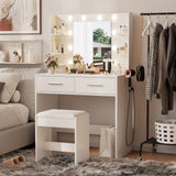 Furmax Make up Vanity Desk with Mirror and Power Outlet, Vanity with 3 Color Light Options Adjustable Brightness,Vanity Desk with 2 Drawers, 6 Storage Shelves (White, with Bench) Furmax