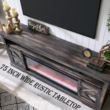 OKD Fireplace TV Stand for 85" TV, 33" Tall Highboy Farmhouse Entertainment Center w/ 42'' Electric Fireplace & LED Light, Rustic Media Console w/Sliding Barn Door for Living Room, Drak Rustic Oak OKD