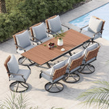 Grand patio 9-Piece Outdoor Dining Set, 8 Leather-Look Wicker Swivel Patio Chairs & 1 Extendable Rectangular Dining Table, Brown Grand patio