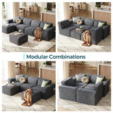 LINSY HOME Oversized Modular Sectional Sofa, 105" Cloud Couch L Shaped 3-Seat Sofa with Ottoman, Corduroy Deep Seat Modular Couches for Living Room, No Assembly Required, Bluish Grey LINSY HOME