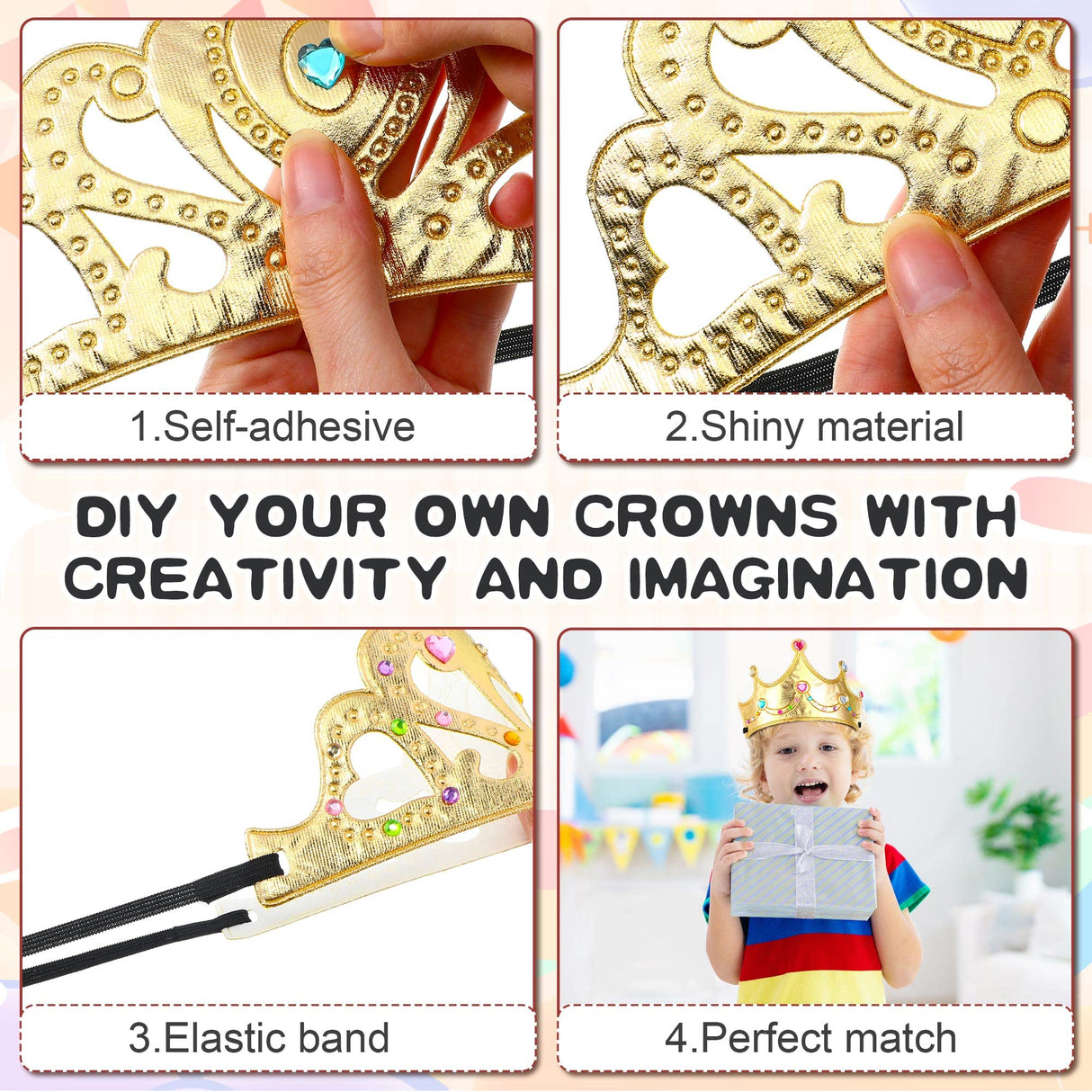 Yaomiao 66 Pieces Foam Princess Tiaras DIY Crowns Kids Party Favors Craft Crystal Diamond Sticker Girls Making Your Own Tiara (Gold) Yaomiao