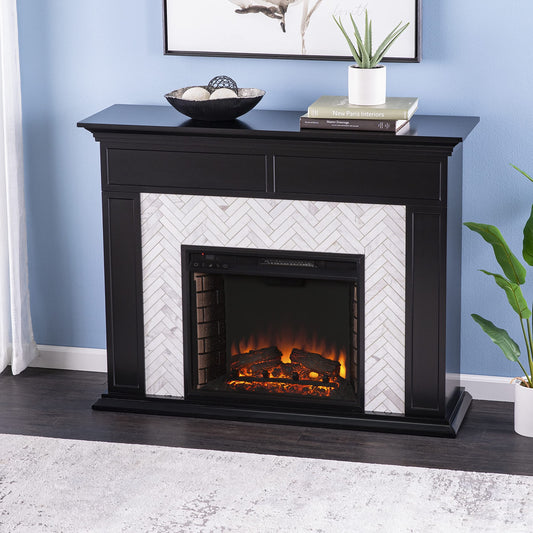 SEI Furniture Torlington Marble Tiled Electric Fireplace - Black