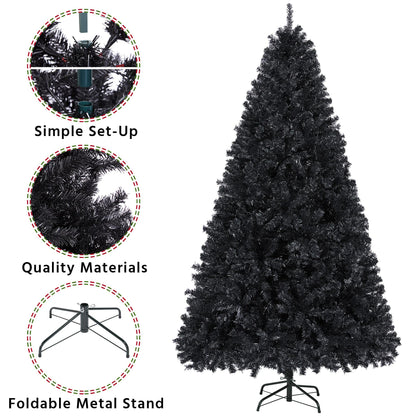 Yaheetech 6ft Black Artificial Christmas Pine Tree Seasonal Holiday Carnival Home Party Decoration for Home, Office, Party Decoration Indoor Outdoor with 818 Branch Tips and Foldable Stand