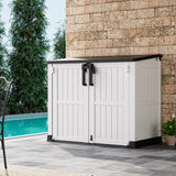 LHBGO Horizontal Storage Shed, Outdoor Resin Storage Shed 36 Cu. Ft. Garden Extra Large Capacity Weather Resistant Storage Box, Lockabl Waterproof Shed for Garbage Cans, Garden Tools, Light Gray LHBGO