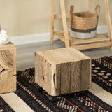 Vintiquewise Accent Decorative Natural Wooden Square Stump Stool, with Wheels for Indoor and Outdoor Vintiquewise