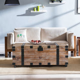 Rpuzonier Coffee Table Set, Vintage Wood Storage Trunk Coffee Table with Two End Side Table, Wood Center Table Rustic Cocktail Table with Two End Table for Living Room (Coffee Table with 2 End Table) Rpuzonier