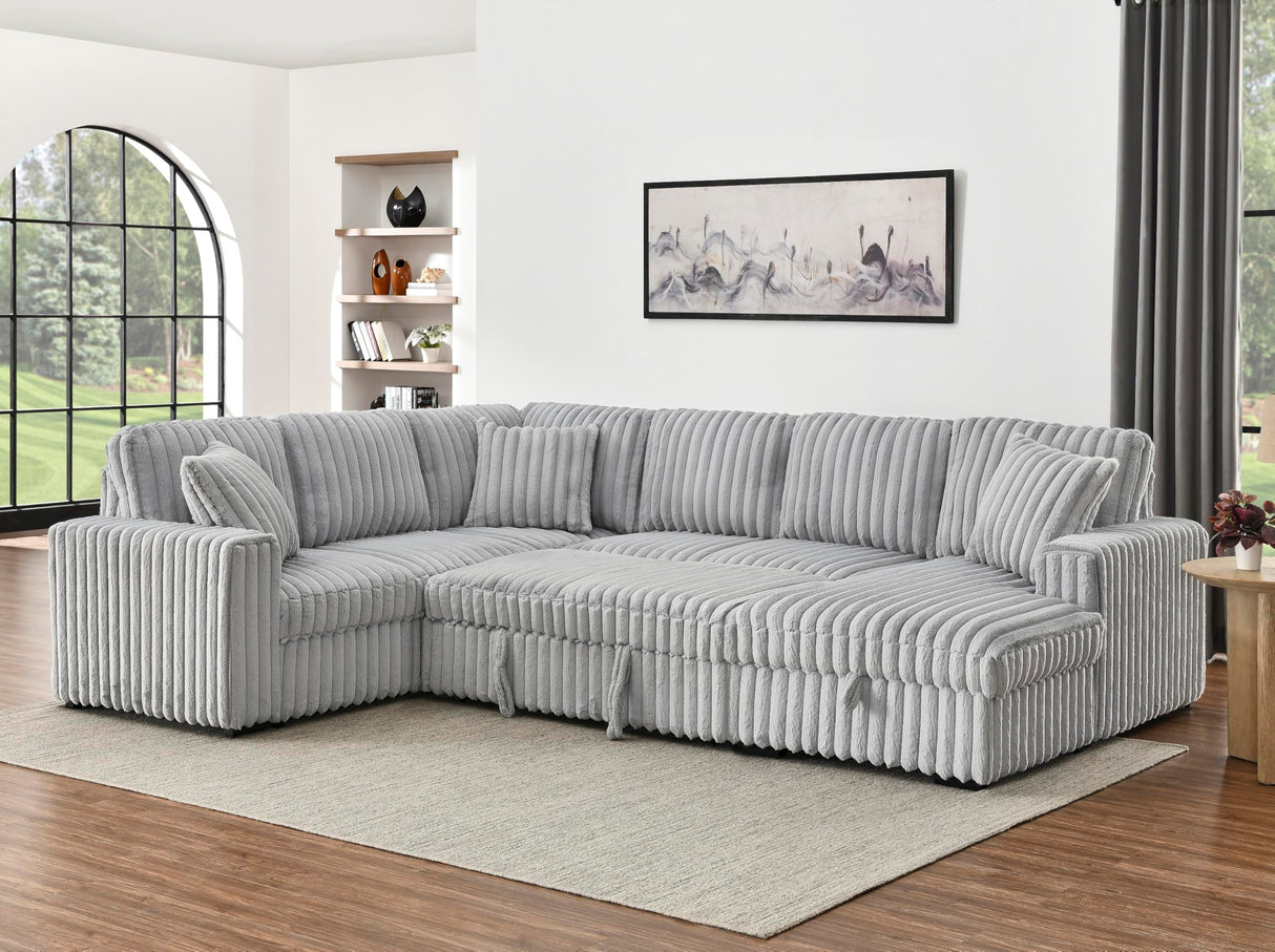 LUSPAZ 122 Inch Convertible U-Shape Sectional Sofa for Living room, Apartment and Restaurant, 6 Seater Rabbit Plush Fabric Large Sleeper Couch with USB Ports, Comfy Upholstered and Storage Chaise,Grey LUSPAZ