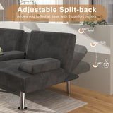 Shahoo Modern Upholstered Convertible Folding Futon Sofa Bed with Removable Armrests, Metal Legs, 2 Cup Holders for Living Room, Grey Shahoo