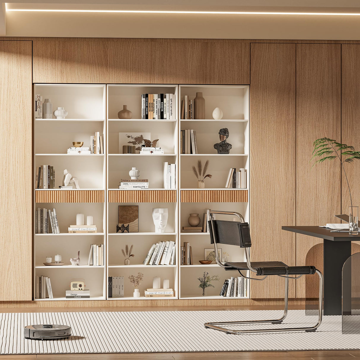 INNOD 72" Tall Bookshelf with Storage, 7-Tier Bookcase Fluted with Drawer, Display Book Shelf Book Organizer with Anti-tip Device, Home Decor Wood Furniture for Bedroom, Living Room and Office, White INNOD