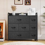 YITAHOME Dresser for Bedroom, Fabric Dresser with 7 Drawers, Furniture Storage Tower Cabinet for Bedroom, Living Room, Hallway, Closet, Black Wood Grain YITAHOME