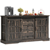 DWVO Farmhouse Sideboard Buffet Cabinet with Storage, Large Kitchen Storage Cabinet w/Sliding Barn Doors and Drawers for Dining Room, Living Rool, Dark Rustic Oak DWVO