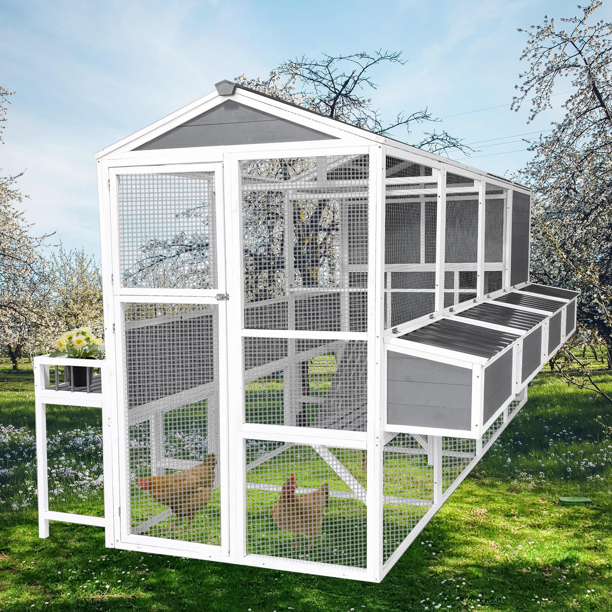 YOPTO 3-Tier Large Wooden Chicken Coop for 8-10 Chickens,Outdoor Walk-in Chicken Coop House with Run&Nesting Boxes,Hen House Poultry Pet Habitat Hutch Cage W/Pull Out Trays&Wire Fencing(95"×80"×83") YOPTO