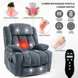 Power Lift Chair for Elderly, Electric Recliner Chair with 8-Point Vibration Massage and Lumbar Heating, Charging Ports, Cup Holders - Blue Luxlen