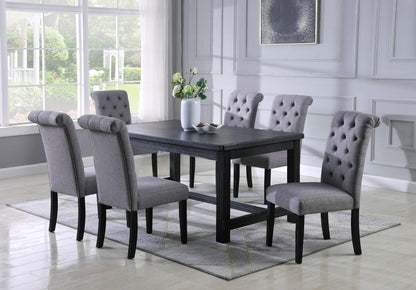 Roundhill Furniture Leviton Wood Dining Set, Table with 6 Chairs, Gray - WoodArtSupply