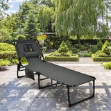 COSTWAY Folding Beach Lounge Chair, Tanning Chair with Face Hole, 5-Position Adjustable Backrest, Pillow & Side Pocket, Foldable Chaise Lounge Chair Outdoor for Sunbathing, Camping (1, Grey) COSTWAY