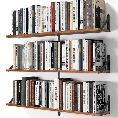 Heimlove Floating Shelves for Wall, 36 Inch Long Wood Floating Bookshelf Set of 3, Wall Mounted Hanging Shelf for Bathroom Bedroom Kitchen, Rustic Brown Heimlove