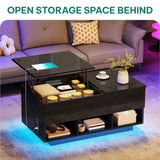 YITAHOME LED Lift Top Coffee Tables for Living Room with Power Outlets Charging Station, Modern Coffee Table with Storage 2 Drawers & Open Shelfs Rectangular Small Center Cocktail Table, Glossy Black YITAHOME