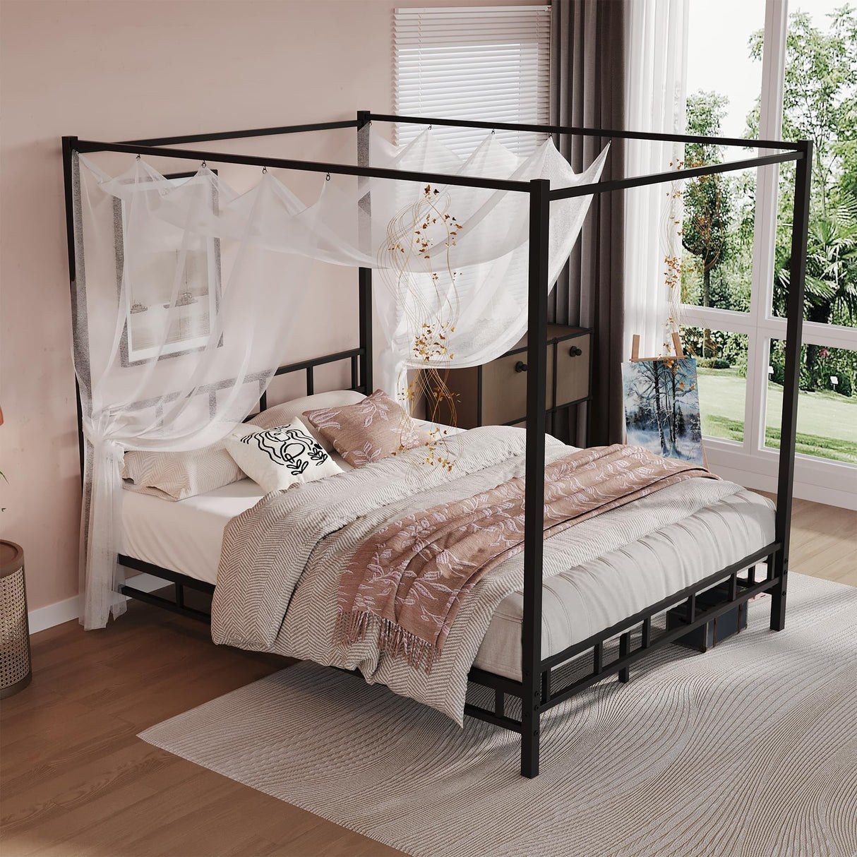 BarnFurin Full Size Metal Canopy Bed Frame,Mattress Foundation Platform with Metal Slats Support,Under-Bed Extra Storage No Box Spring Needed, Easy Assembly, Black BarnFurin