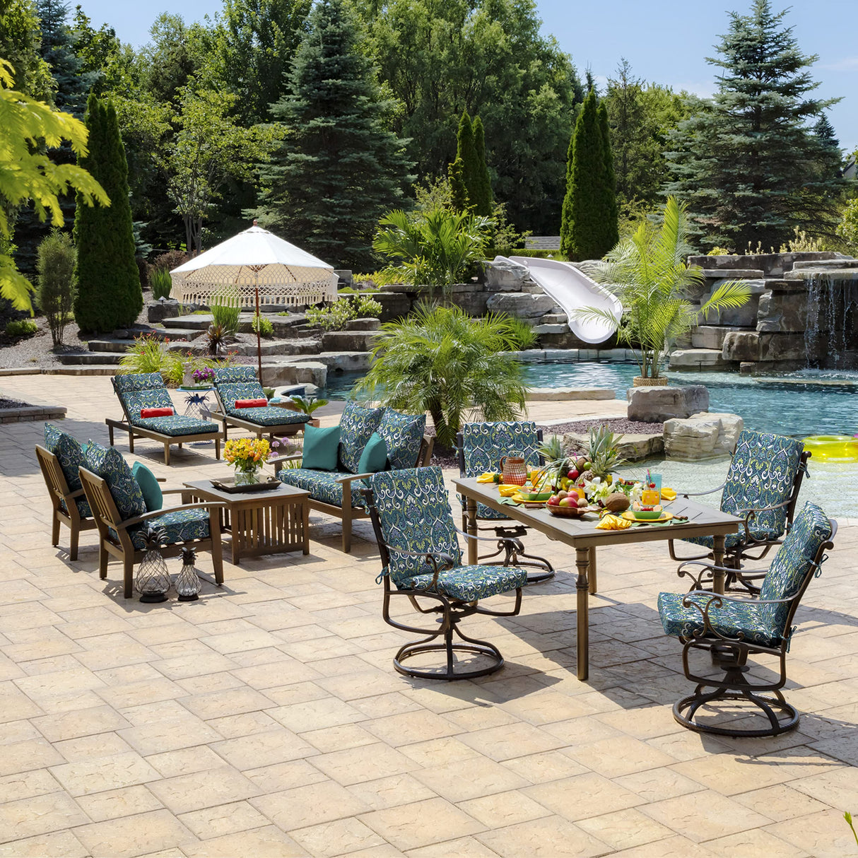 Arden Selections Outdoor Deep Seat Cushion Set, 24 x 24, Rain-Proof, Fade Resistant, Deep Seat Bottom and Back Cushion for Chair, Sofa, and Couch, 24 x 24, Sapphire Aurora Blue Damask Arden Selections