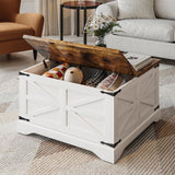 MXV Farmhouse Coffee Table with Storage, Square Coffee Tables for Living Room, Rustic Wood Center Table with Hinged Lifting Tabletop for Home, White MXV