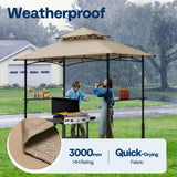 VIVOHOME Grill Gazebo Outdoor BBQ Patio Canopy Tent with Double Tiered Vented Top & 2 Side Shelves, Taupe VIVOHOME