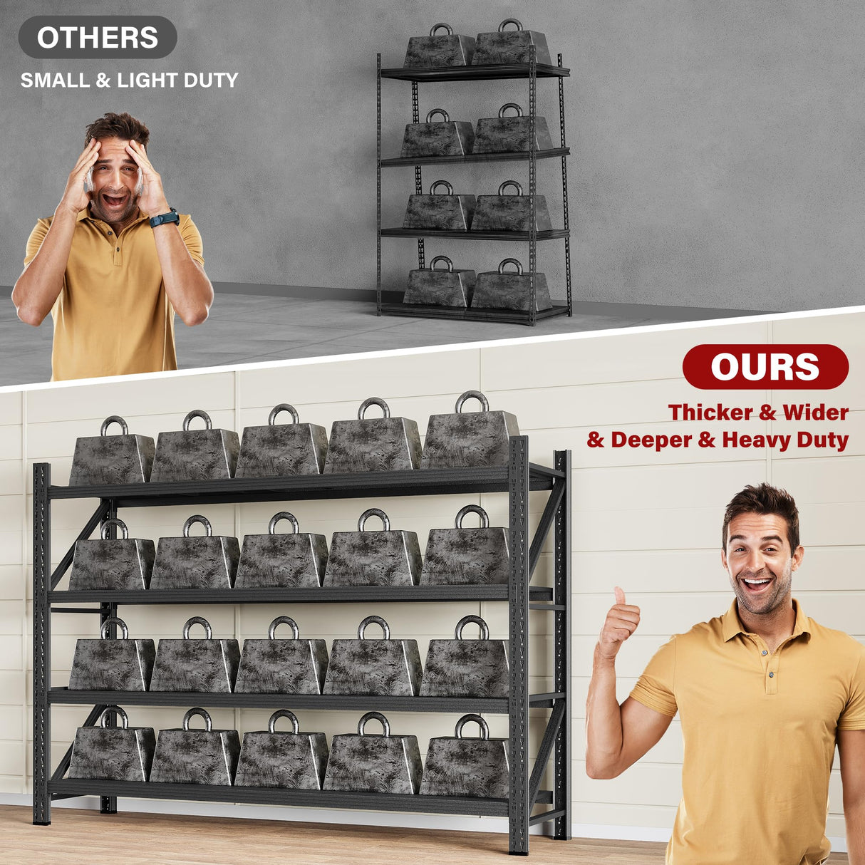 71.3" Wide Heavy Duty Garage Shelving Units,5000LBS Deep Storage Shelves,Black Metal Garage Shelves,Steel Shelf,Large Storage Rack,Industrial Shelving for Shop,Warehouse,Basement,71.3"W x 24"D x 70"H SISESOL