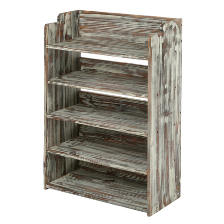 MyGift 5 Tier Rustic Torched Wood Entryway Shoe Rack Storage Shelves, Closet Organizer Shelf MyGift