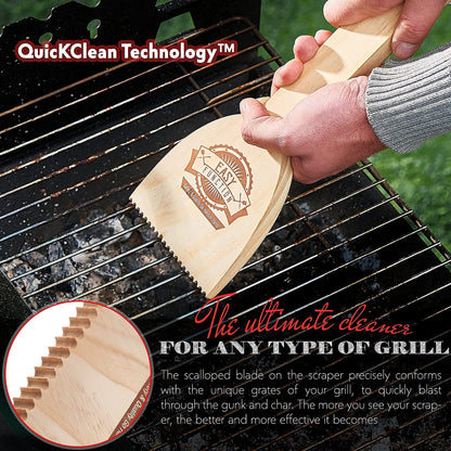 Easy Function Wood Grill Scraper - Wooden BBQ Grill Brush Cleaner Alternative - Enjoy Safe & Bristle Free Barbecue