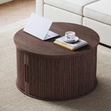 LINSY Lift Top Coffee Table, Round Fluted Coffee Table with Storage, Mid Century Modern Wooden Coffee Tables with Sliding Tambour Door, 31.5" Center Table for Living Room, Office, Small Space, Walnut LINSY