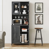 DWVO Farmhouse Kitchen Pantry Cabinet, 67" Tall Storage Cabinet w/Acrylic Glass Doors and Glass Holder, Versatile Storage for Living Room, Dining Room or Hallway, Charcoal Grey DWVO