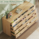 HUAHUU Dresser for Bedroom with 12 Drawers, 60'' Wide Mid Century Modern Dressers, Natural Wood Grain, Chests of Drawers TV Stand, Large Storage Organizer, Closet, Entryway, Natural HUAHUU