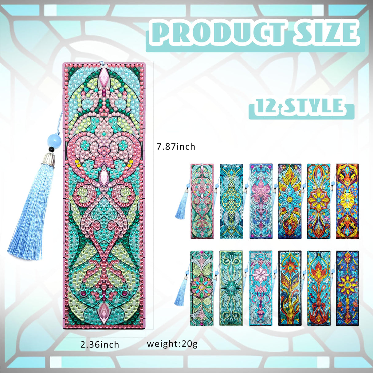 SEREDH 12 Pcs DIY Celtic Diamond Art Bookmarks Kit: 12 Unique Bible-Themed Designs, Acrylic Dotz, Rhinestone Bookmarks with Tassels SEREDH