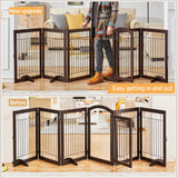 Yaheetech 32-inch Tall Dog Gate with Door Extra Wide Pet Gate for Dogs, Foldable Wire & Wooden Puppy Safety Fence w/3 Support Feet,Freestanding Dog Gate for the House,Doorway,Stairs(Espresso,6 Panels) Yaheetech
