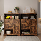 Fameill Farmhouse Storage Cabinet with 2 Drawers & Shelves, Freestanding Cabinet for Living Room, Bathroom, Kitchen, Laundry, Brown Fameill