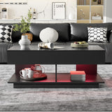 Mcltopz Extendable Coffee Table with with Hidden Storage and LED Lights, Modern 41.3''-76.7'' Rectangular High-Gloss Adjustable Center Table Cocktail Tea Table with Multiple Storage Compartments Black Mcltopz