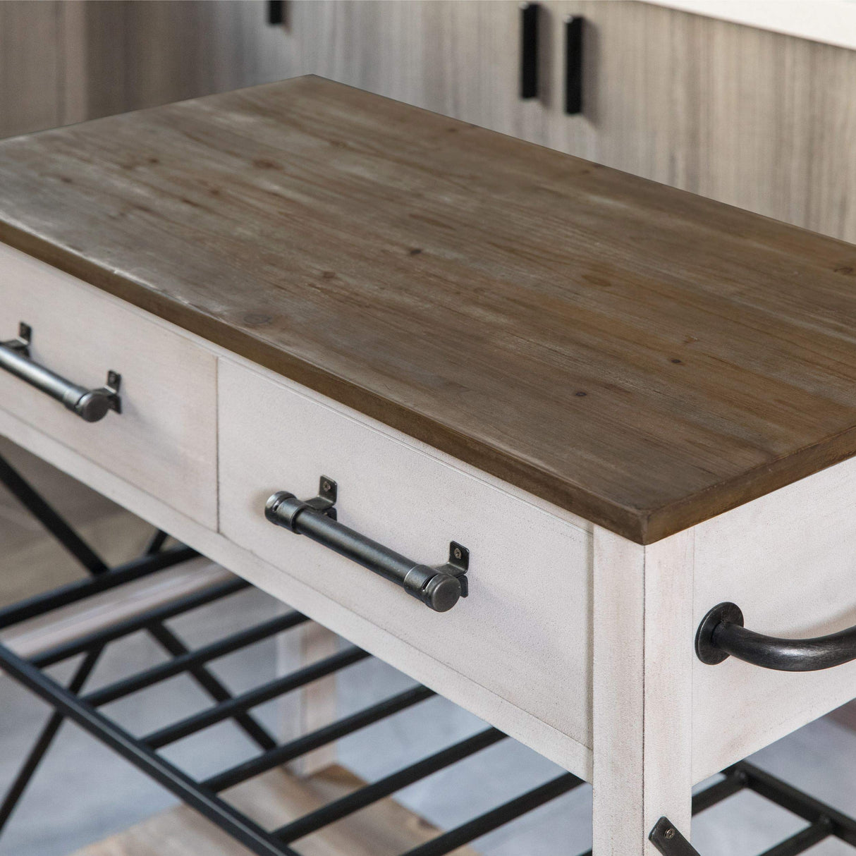 FirsTime & Co. Off-White and Brown Aurora Kitchen Cart, Coffee Bar and Microwave Stand, Island on Wheels with Storage, Wood and Metal, Farmhouse, 31.5 inches FirsTime & Co.