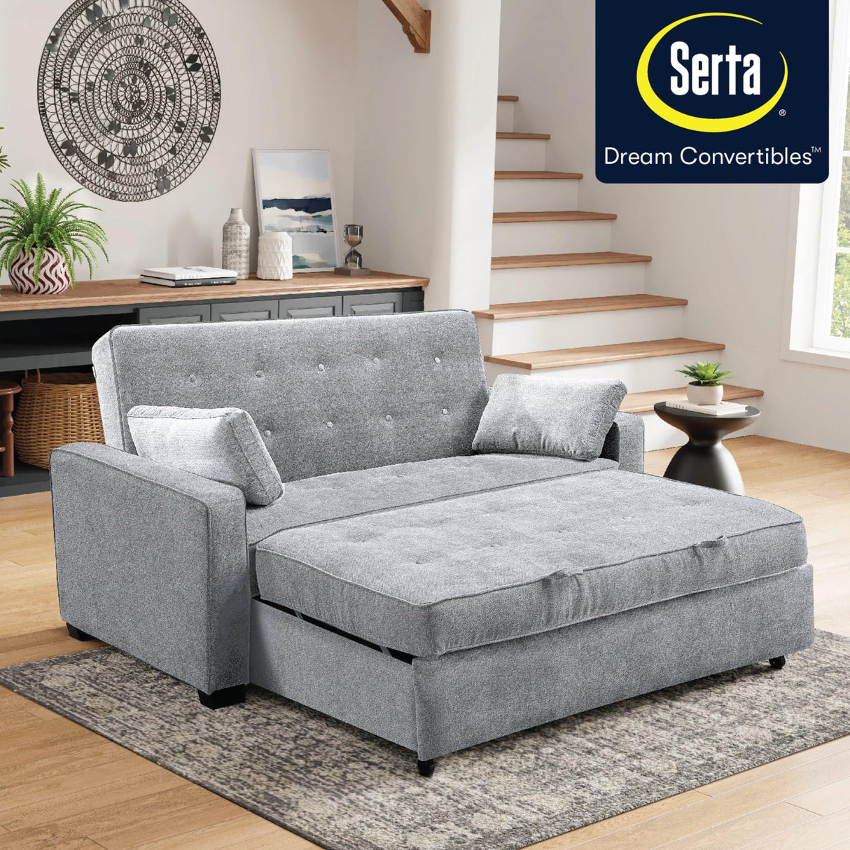 Serta Ainsley Queen Size Convertible Sofa Bed, Light Grey Serta