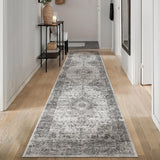 Hallway Runner Rug Washable Carpet: 2x6 Non Slip Vintage Rug with Rubber Backing Long Floor Mat for Kitchen Laundry Entryway Bathroom (Grey, 2'x6') KINOGIC