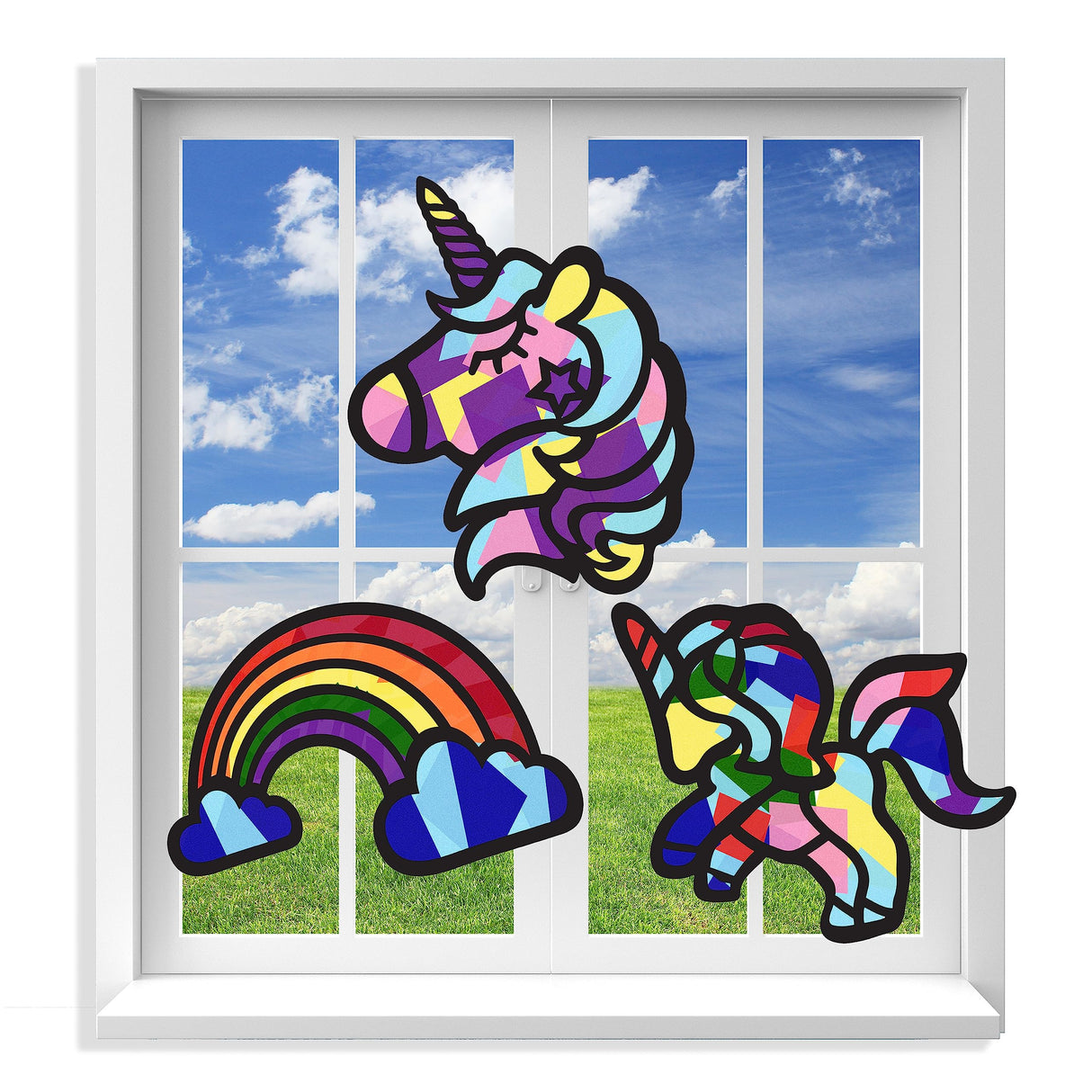 VHALE Suncatchers Craft 3 Sets (9 Cutouts) w Tissue Papers Stained Glass Effect Paper Sun Catcher Kit, Window Art, Classroom Crafts, Creative Art Projects, Kids Party Favors (Unicorn) VHALE