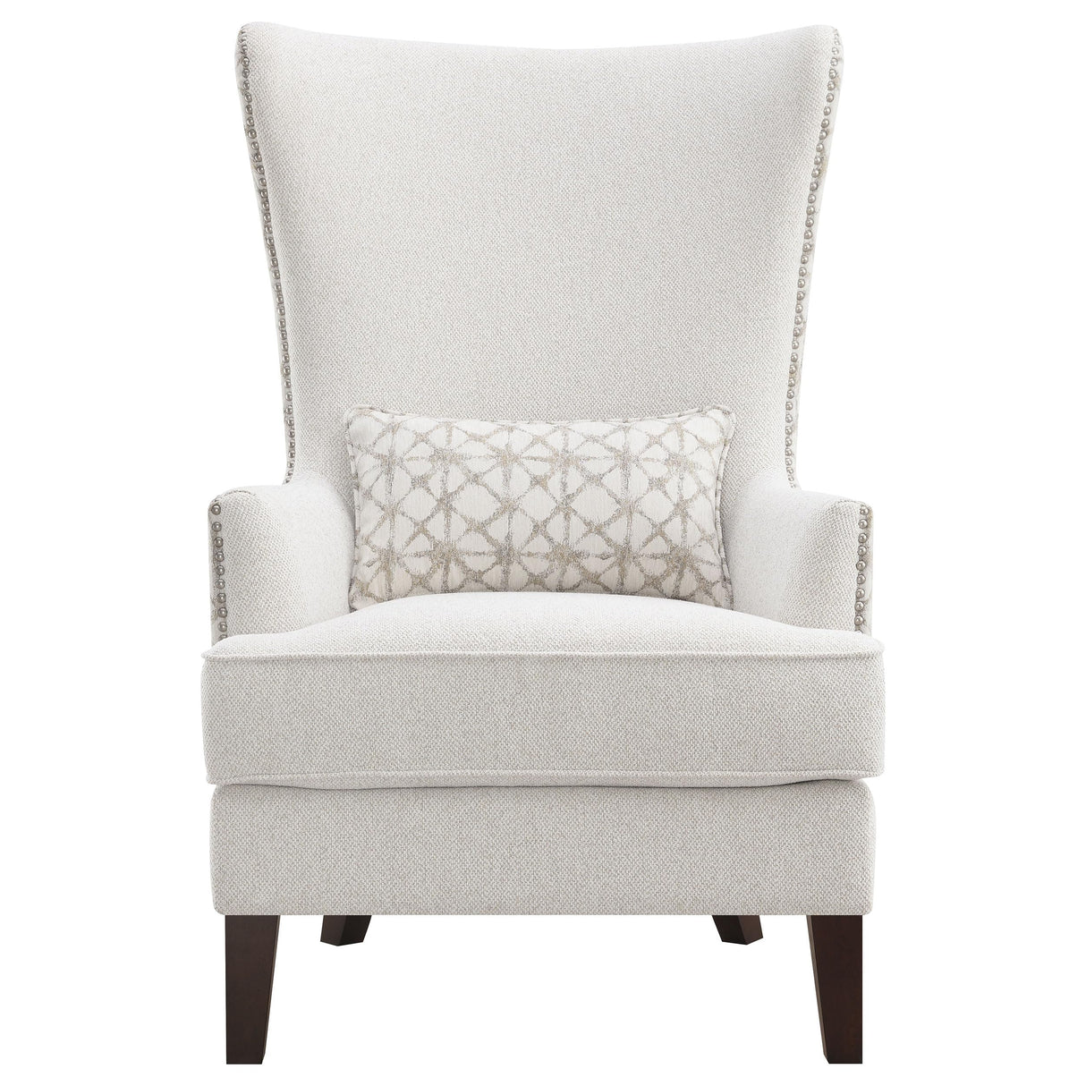 Coaster Home Furnishings - Pippin - Upholstered High Wingback Accent Chair with Brown Wood Legs, Track Arms, Removable T-Cushion, Geometric Pattern and Nailhead Trim - Living Room - Latte - 904066 Coaster Home Furnishings
