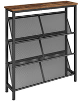 CHOEZON Shoe Rack, 4-Tier Slanted Shoe Storage Shelf, Narrow Shoe Rack for Entryway, Shoe Organizer with Adjustable Feet, Slim Shoe Shelf with Wooden Top and Metal Frame Rustic Brown and Black TXJ75BF CHOEZON