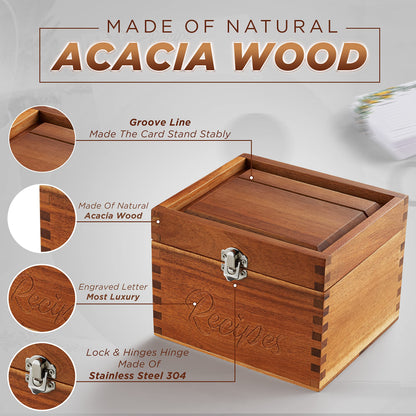 Tidita Acacia Wood Recipe Box with Cards - Blank Recipe Box Wooden Set Come with 100 4x6 Recipe Cards, 8 Dividers. Perfect Recipe Organizer (Acacia Wood) - WoodArtSupply