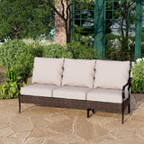 PHI VILLA Wicker & Metal Outdoor Patio Couch,3-Seat Patio Sofa with Deep Seating for Front Porch, Deck, Balcony, Backyard, Sunroom PHI VILLA