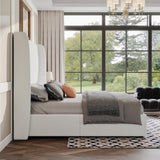 AMERLIFE Lift Up Storage Bed King Size Linen Upholstered Platform Bed Frame, Hydraulic Storage,Modern Wingback Headboard, No Box Spring Needed, White AMERLIFE