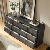 AMERLIFE 63" Fluted 6 Drawer Dresser, Long Modern Chest of Storage Drawers with Pine Handles, Rounded Corners & Anti-Tip Design, Wood Closet Organizer for Bedroom, Living Room, Nursery, Black AMERLIFE