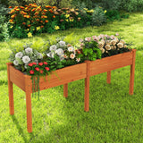 Toolsempire Raised Garden Bed with Legs, Elevated Planter Box with Divider & 8 Drainage Holes, Fir Wood Garden Box for Vegetables, Flowers, Fruits & Herbs (Brown Yellow) Toolsempire