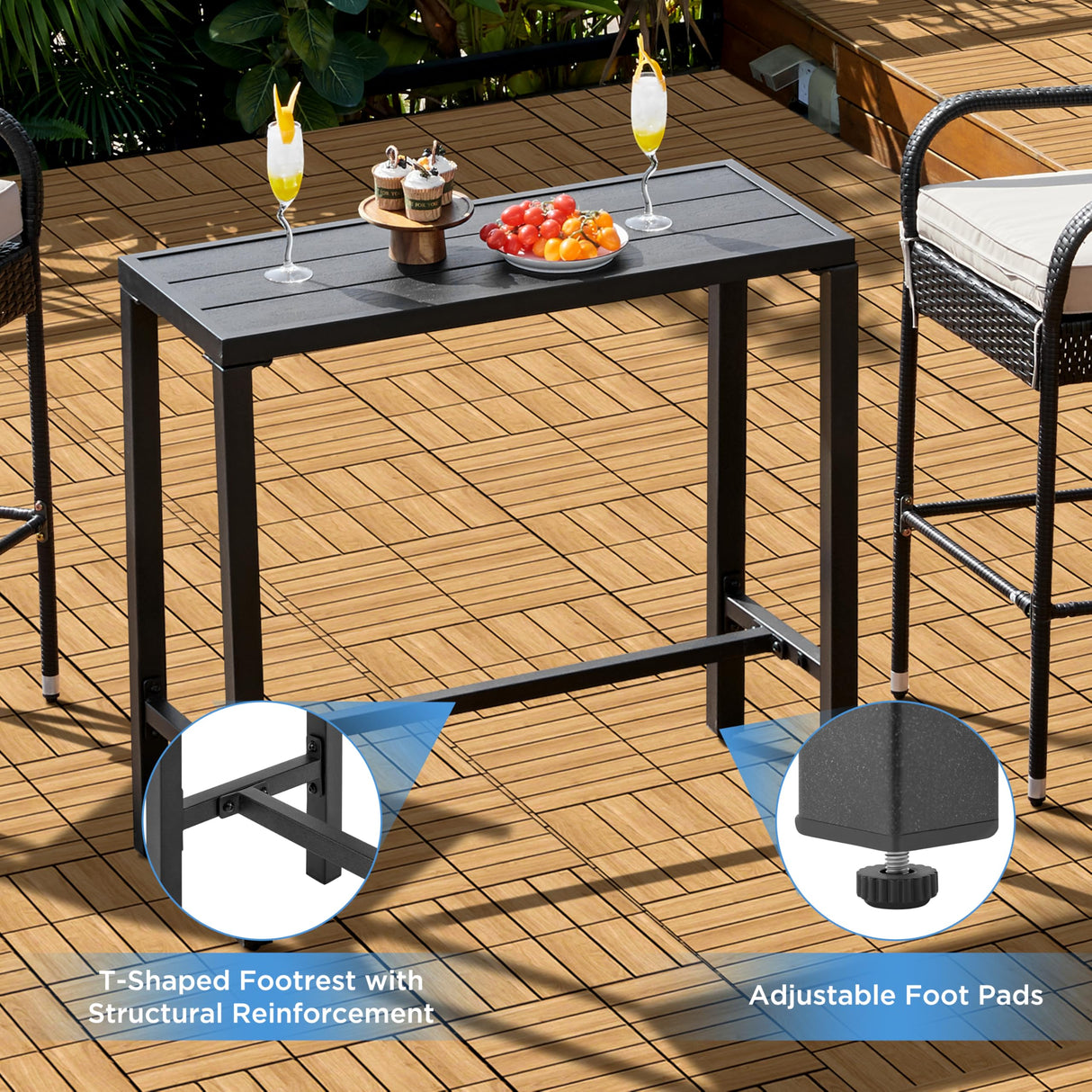 Yaheetech Outdoor Bar Table, 39'' Square Bar Height Dining Table with Weather Resistant Waterproof Top, Outdoor Furniture for Hot Tub, Garden, Patio, Pool Deck, Lawn, Poolside Black Yaheetech