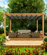 10' X 13' Outdoor Pergola with Retractable Canopy Aluminum Pergola Faux Wood Metal Pergolas Gazebo for Backyard, Deck, Patio, Garden Porch Beach Sun Shade Pavilion Grape Trellis Grill, Gray Hipicute