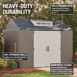 Rubbermaid Extra Large Resin Outdoor Storage Shed With Floor (7 x 10.5 Ft.) Weather Resistant Brown Organization for Home/Lawn Mower/Backyard Equipment/Bike Storage/Pool Supplies Rubbermaid