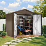 GOOBED 6x4FT Garden Storage Shed with Lockable Door and Vents, Metal Outdoor Tool Shed for Patio Lawn, and Backyard, Ideal for Storing Bikes, Trash Bins, Tools and Equipment, Brown GOOBED